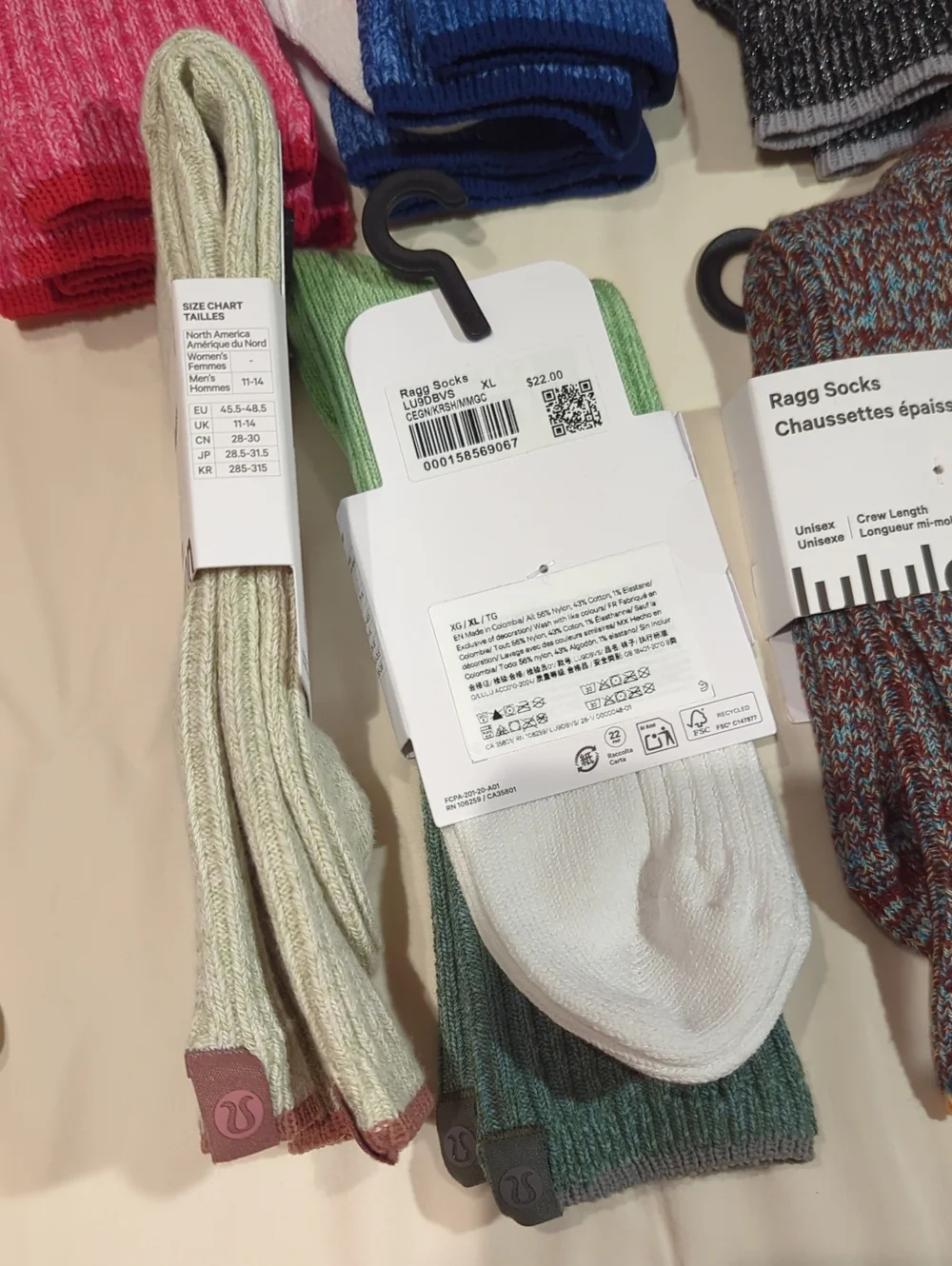 Lululemon NWT Cotton Ragg Socks XL Buyer's Choice Color 1 Pair Unisex